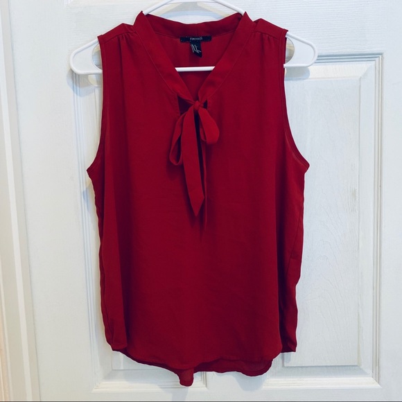 Rose Red Sleeveless Work Blouse Tie Neck - Picture 1 of 4